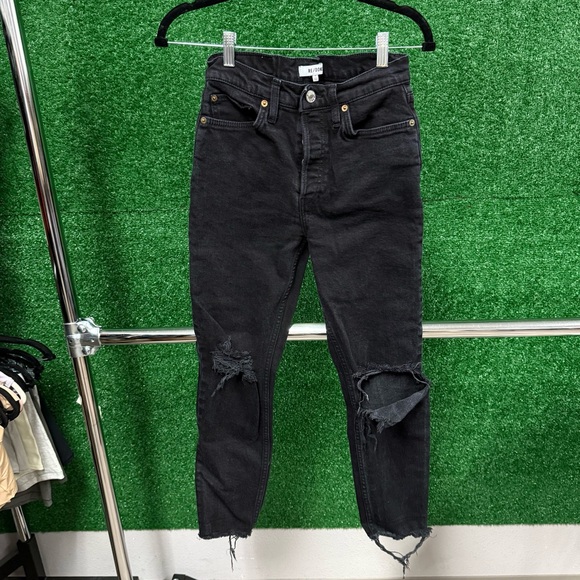 Re/Done Denim - Re/Done Charcoal Distressed Ankle Jeans